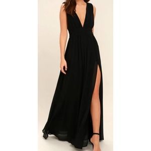 LULU'S sz XS  Black Heavenly Hues V-Neck Maxi Evening Party Dress NWOT B61